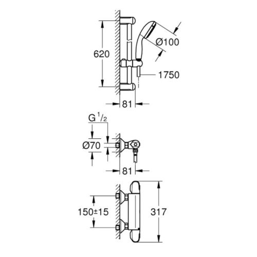 Mitigeur thermostatique douche GROHTHERM 1000 1/2'' + ensemble de douche - GROHE - 34825001 pas cher Secondaire 1 L