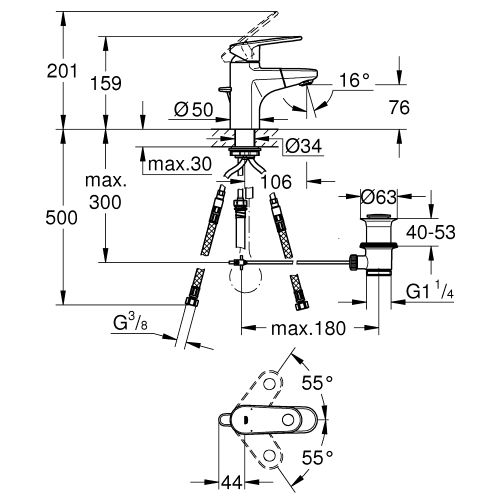 Mitigeur de lavabo EUROPLUS taille S bec extractible - GROHE - 33155-002 pas cher Secondaire 1 L