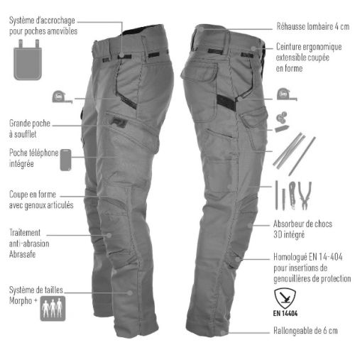 Pantalon de travail multipoches HARPOON MULTI graphite T36 - TSD BOSSEUR - 11110-011 pas cher Secondaire 2 L