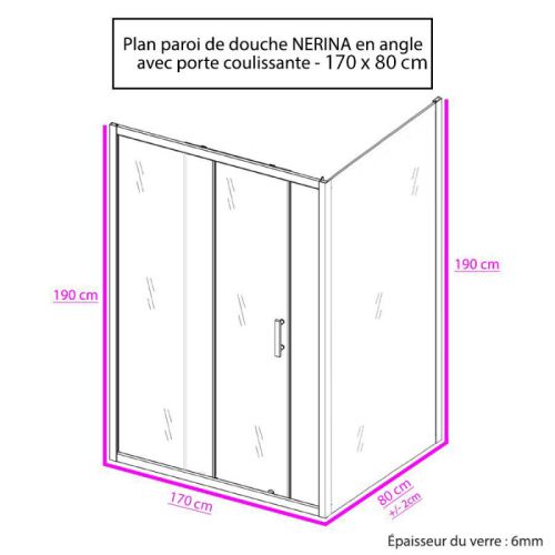 Parois de douche en angle NERINA 170x80cm coulissant fixe transparent - CUISIBANE - PC-AC6NE_170x80cm pas cher Secondaire 1 L