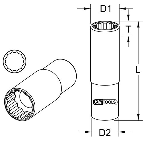 Douille ULTIMATE longue 12 pans 1/2'' 12 mm KS TOOLS 922.1271 photo du produit Secondaire 1 L