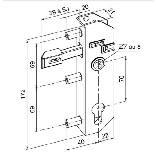 Serrure à encastrer GJ axe 30mm carré 7mm - TIRARD - GJ701302 pas cher Secondaire 1 L