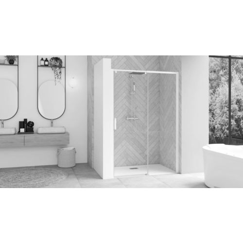 Paroi de douche SMART DESIGN C coulissant 167-180cm blanc sans seuil verre transparent droite - KINEDO - PA9232BTNED-2 pas cher