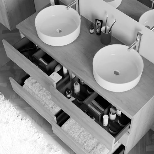 Meuble de salle de bain MAYOR 140cm avec plateau et 2 vasques ARES sans miroir 6 tiroirs nebraska - COSYNEO - BOS6CMAYOR140ARESNEB pas cher Secondaire 1 L