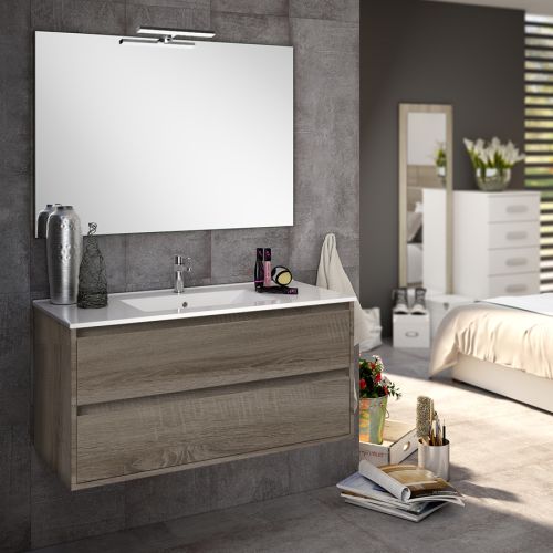 Meuble de salle de bain 80cm simple vasque 2 tiroirs IRIS britannia (chêne foncé) - COSYNEO - SIRIRIS80BRI pas cher