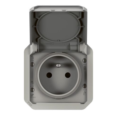 Prise de courant 2P+T PLEXO 16A 250V avec enjoliveur finition gris LEGRAND 069551L photo du produit Secondaire 1 L