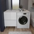 Ensemble meuble de salle de bain IDEA avec emplacement lave-linge plan vasque déportée à gauche 124cm blanc - CUISIBANE - IDM00_124GBL_F pas cher