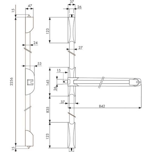 Serrure anti panique Push barre IDEA 1 point pêne latéral argent ISEO 942108477TA photo du produit Secondaire 3 L