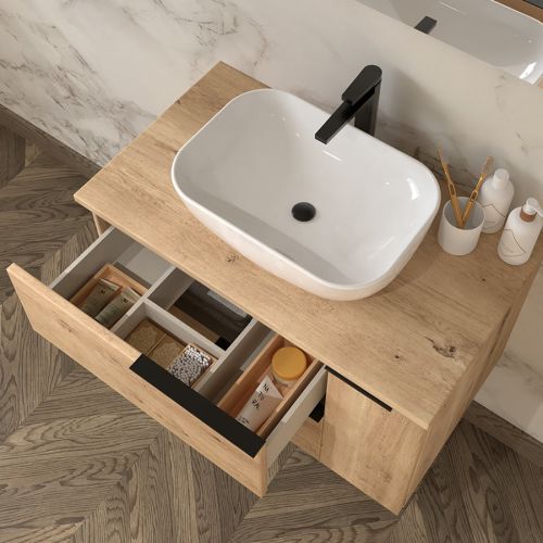 Meuble de salle de bain KING 80cm avec vasque Zeus - 2 tiroirs et un placard et miroir armoirette roble - COSYNEO - REICENTREKING80ZEUSA pas cher Secondaire 1 L