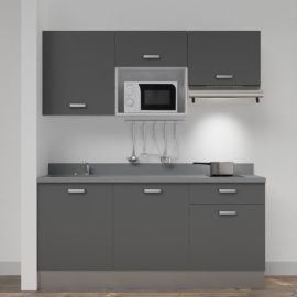 Kitchenette K30L 180cm emplacements micro-ondes et hotte gris/cromo (gris) évier à gauche - CUISIBANE - K30G-P180CR-G pas cher Principale M