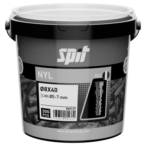 Cheville &agrave; expansion nylon avec collerette 8x40 seau de 300 pi&egrave;ces - SPIT - 060137 pas cher