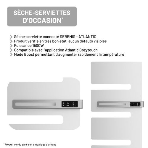 OCCASION Sèche-serviette 1500 W connecté SERENIS gauche blanc - ATLANTIC - 850492 pas cher Secondaire 1 L