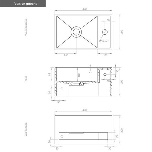 Lave-mains suspendu EASY 40 GAUCHE 40x25 en Solid Surface - THALASSOR - EASY40D pas cher Secondaire 2 L