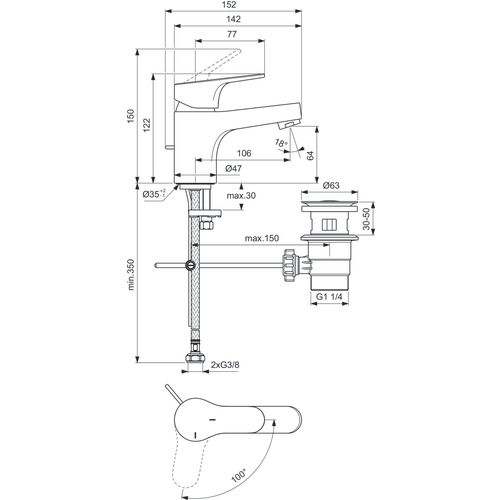 Mitigeur de lavabo monotrou OLYOS sur gorge - PORCHER - D2491AA pas cher Secondaire 3 L