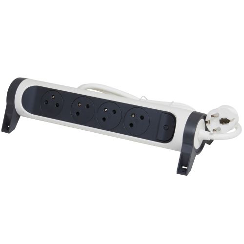 Rallonge multiprise avec bloc rotatif de 4 prises 2P+T Surface, interrupteur et cordon longueur 1,5 m blanc et gris foncé LEGRAND 049446 photo du produit Secondaire 3 L