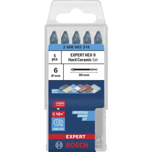 5 forets à carrelage HEX-9 Hard Ceramic 6x90mm - BOSCH EXPERT - 2608902316 pas cher Secondaire 2 L
