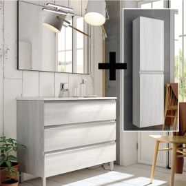 Ensemble meuble de salle de bain 60cm simple vasque + colonne de rangement PALMA hibernian (bois blanchi) - COSYNEO - ING3CPALMA60COLHIB pas cher Principale M