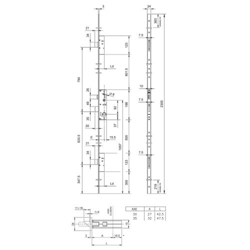 Serrure 3 points à larder PERFORMA Axe 30mm avec têtière plate - ISEO - 7232013028 pas cher Secondaire 1 L