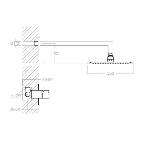 Ensemble mitigeur de douche à encastrer KUATRO K4718012 1 voie chromé avec bras et douche de tête inox 250mm - RAMON SOLER - 47D301359 pas cher Secondaire 1 L