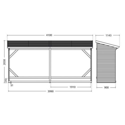 Bûcher en bois MEMPHIS XXL 5,7m³ toit avec pente - FOREST STYLE - 3269 pas cher Secondaire 1 L