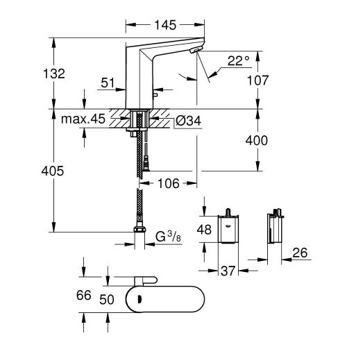 Mitigeur de lavabo EUROSMART COSMOPOLITAN E infrarouge avec limiteur de température - GROHE - 36327002 pas cher Secondaire 1 L