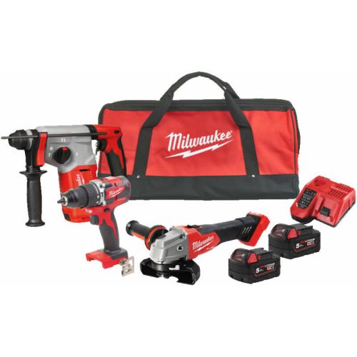 Pack de 3 outils 18V M18 FPP3Q-502B (M18 BLH-0/M18 CBLPD-0/M18 FSAG125X-0) + 2 batteries 5 Ah + chargeur + sac de transport - MILWAUKEE TOOL - 4933492517 pas cher