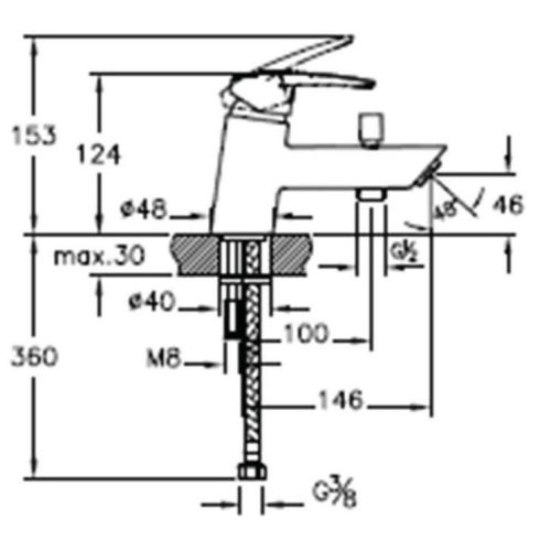 Mitigeur bain-douche monotrou DYNAMIC S NF Cartouche 1/2 C2 - VITRA - A42390EKF pas cher Secondaire 1 L