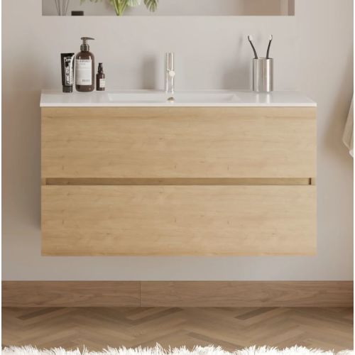 Meuble de salle de bain IDA 100cm simple vasque sans miroir 2 tiroirs nebraska&nbsp;(bois clair) - COSYNEO - BOS2CIDA100NEBB pas cher