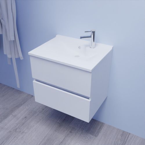 Ensemble meuble CAISSON ROSALY 60cm blanc brillant et plan simple vasque - CUISIBANE - M0RY_60BB pas cher Secondaire 1 L