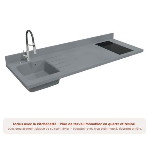 Kitchenette K30L 180cm emplacements micro-ondes et hotte gris/cromo (gris) évier à gauche - CUISIBANE - K30G-P180CR-G pas cher Secondaire 1 L