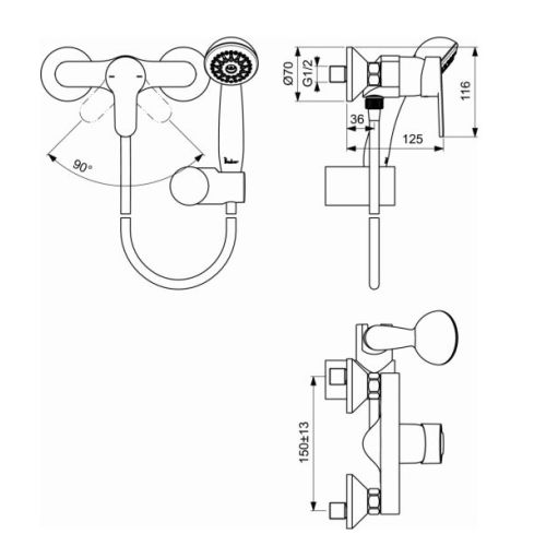 Ensemble complet mitigeur douche mural OLYOS - PORCHER - D1159AA pas cher Secondaire 1 L