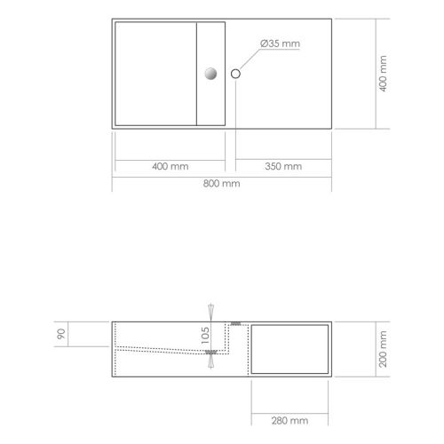 Vasque suspendue KUBE 80 MATE Solid Surface 80x40 - THALASSOR - KUBE80 pas cher Secondaire 4 L