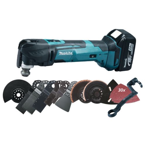 Découpeur-ponceur multifonctions 18V + 2 batteries 4Ah + chargeur rapide + coffret MAKPAC - MAKITA - DTM51RMJX3 pas cher