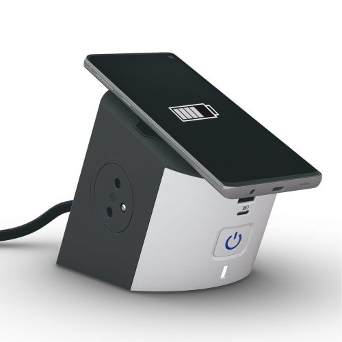 Multiprise station de charge 2x2P+T Surface avec sans fils induction, prise USB Type-A et Type-C et cordon blanc/gris foncé LEGRAND 049412 photo du produit Secondaire 3 L