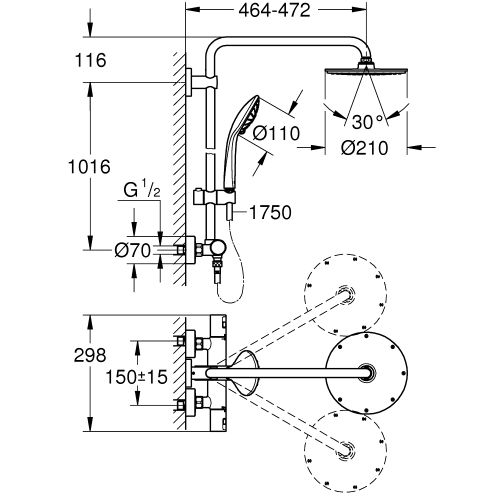 Colonne de douche VITALIO JOY SYSTEM 210 avec mitigeur thermostatique - GROHE - 27965000 pas cher Secondaire 1 L