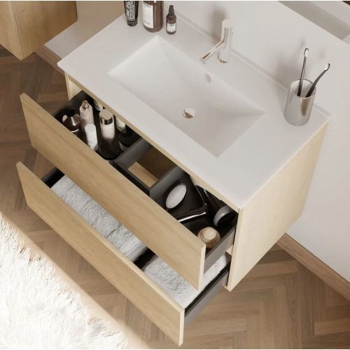 Meuble de salle de bain IDA 60cm simple vasque 2 tiroirs nebraska (bois clair) - COSYNEO - BOS2CIDA60NEB pas cher Secondaire 2 L