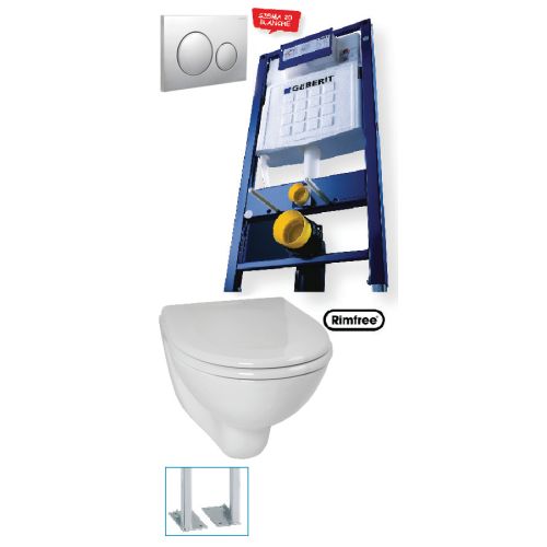 Bâti-support en applique + cuvette WC courte + abattant et plaque de commande sans jeu de pieds autoportant - GEBERIT - PROMO4 pas cher Secondaire 1 L