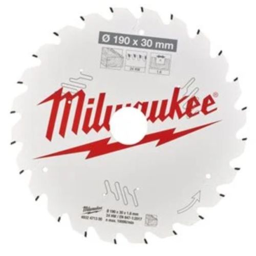 Lame de scie circulaire &agrave; dents altern&eacute;es pour bois 190 x 30 x 1,6 mm 24 dents MILWAUKEE 4932471300 photo du produit