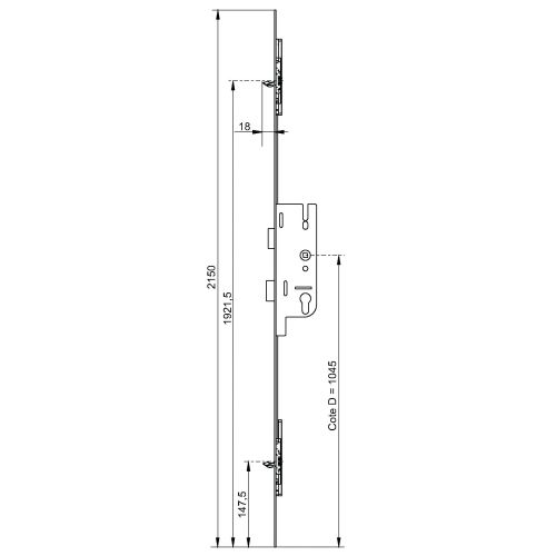 Crémone à larder EUROPA S2 40/70 2 pannetons têtière 20 mm longueur 2150 mm FERCO 6-33524-04-0-1 photo du produit Secondaire 2 L