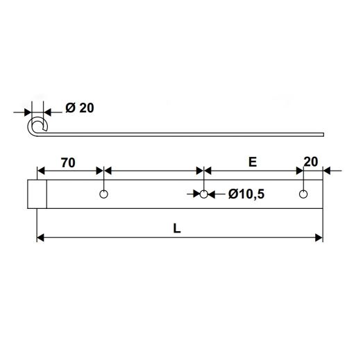 Penture droite fer plat noir cataphorèse 50 x 8 x 1000 mm diamètre 20 mm TORBEL 1158104 photo du produit Secondaire 1 L