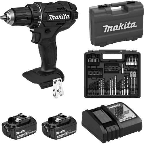 Perceuse-visseuse 18V Black avec accessoires + 2 batteries 3Ah + chargeur rapide + coffret - MAKITA - DDF482FX1B pas cher