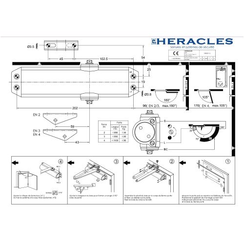 Ferme-porte FIRST 15 force 2-4 avec bras compas argent - Héraclès - G-HR-FIRST151 pas cher Secondaire 3 L