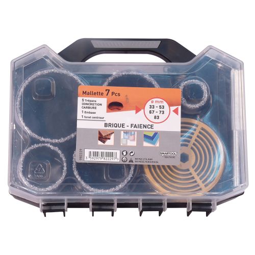 Mallette de trépans Concrétion Carbure 7 pièces D 33 - 83 mm SMARTOOL TECHNIC 982229 photo du produit Secondaire 2 L