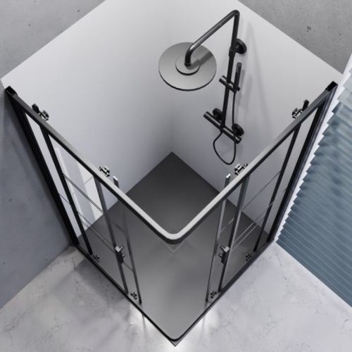 Paroi de douche en angle effet verrière ATELIA 100x100cm noir mat - CUISIBANE - PC-ATE-AA6-100X1NM pas cher