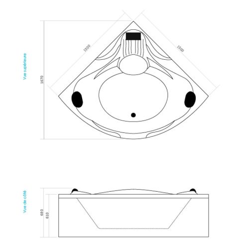 Baignoire balnéo MAKEMO 150 ICONFORT en angle - THALASSOR - MAKEMO150-IC pas cher Secondaire 11 L