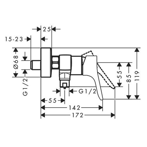 Mitigeur de douche ZEBRIS distance du centre 150mm - HANSGROHE - 72578000 pas cher Secondaire 1 L
