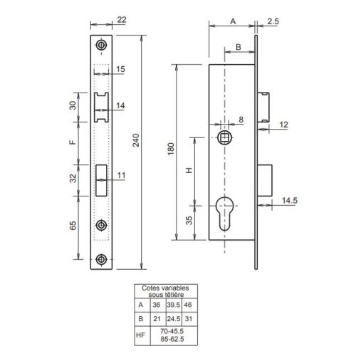 Coffre à encastrer monopoint 7/46 sans gâche P+5 - METALUX - F107465000 pas cher Secondaire 1 L
