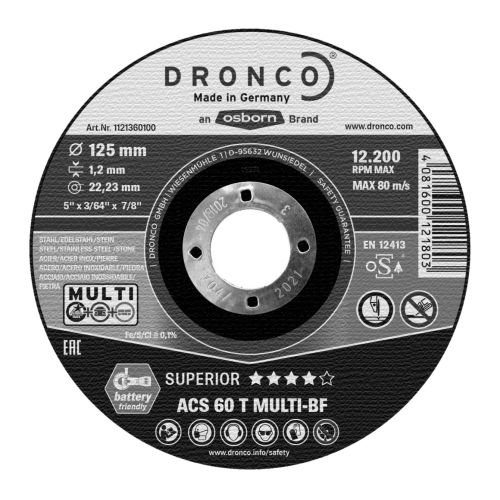 Disque à tronçonner ACS 46 / ACS 60 T Multi 125 x 1,2mm - DRONCO - 1121360100 pas cher