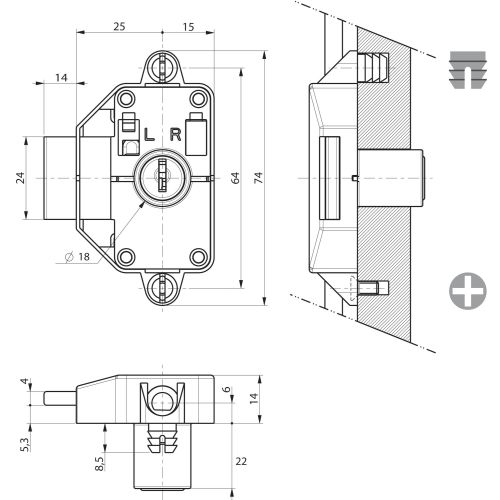 Serrure H/B 32800-01/R3 nickelé pene de 14 - RONIS - 36560 pas cher Secondaire 3 L