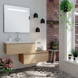 Meuble de salle de bain simple vasque  2 tiroirs PENA et miroir Led STAM bambou (chêne clair) 120cm - COSYNEO - GIBPENA120STAMBAM pas cher Principale M